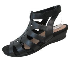 Earth Women's Black Leather Sandals Sz 10 M Pisa Chatham Strappy Wedge Open Toe
